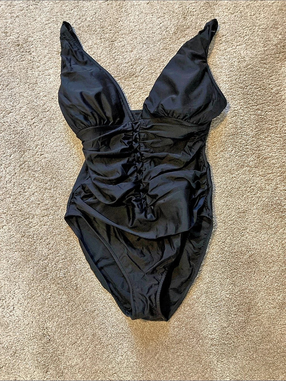 Venus Black Ruched One-Piece Swimsuit Size 12
